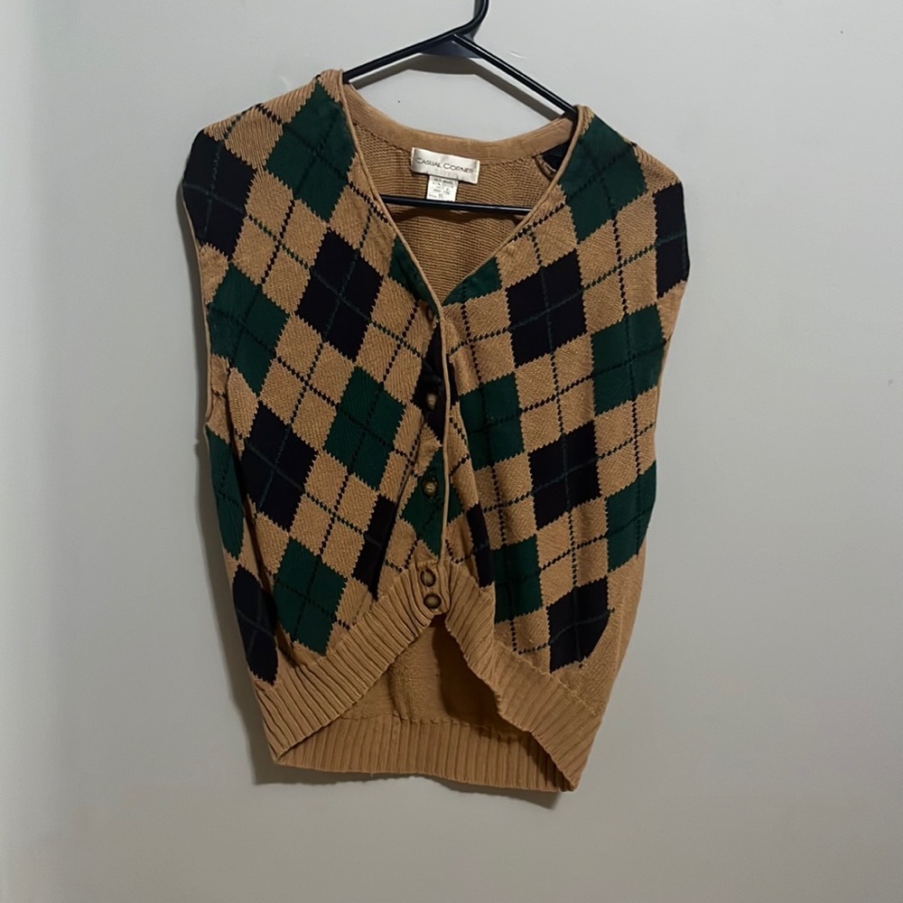 Casual corner, extra large V-neck vintage Y2K diamond pattern, sweater button up